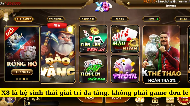 X8 là hệ sinh thái giải trí đa tầng, không phải game đơn lẻ